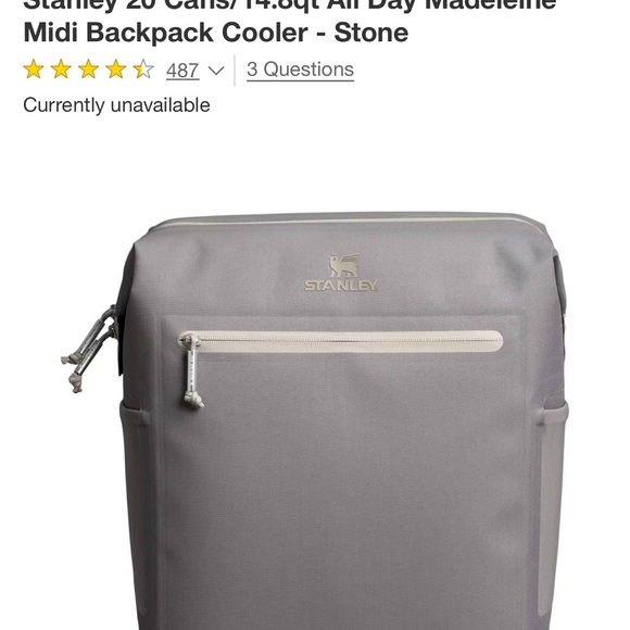 Stanley Gray Cooler Backpack with light gray Zipper Accents - Picture 2 of 9